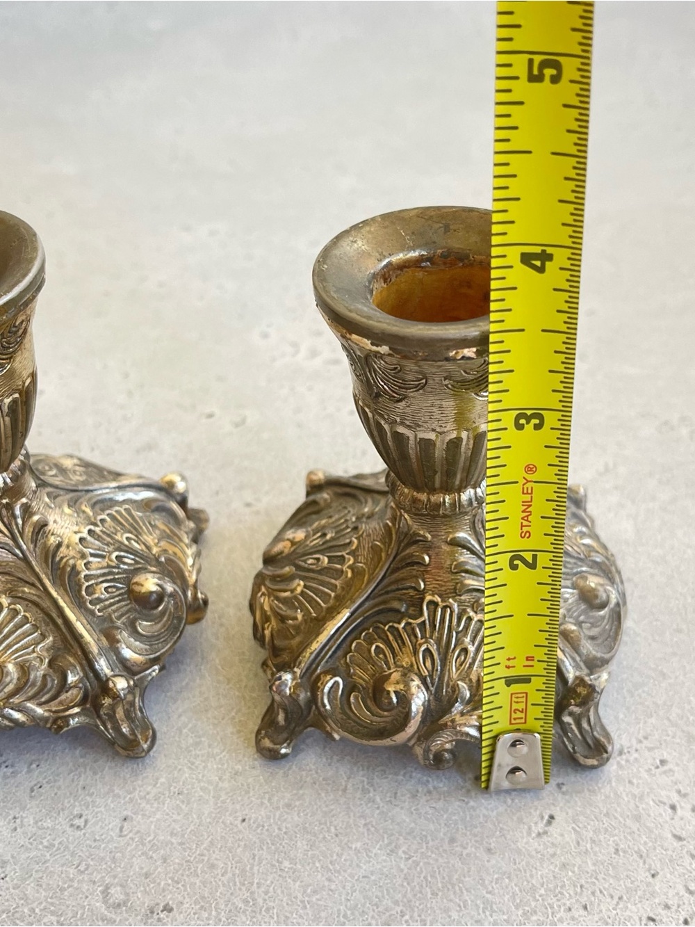 Set of 2 Silver Tone Metal Ornate Candle Holders Victorian Style Scroll Alter - Picture 7 of 8